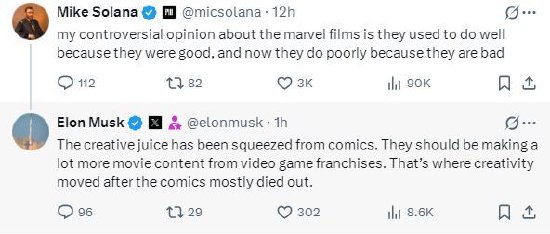 芝麻财富 马斯克回应漫威电影创意枯竭：漫画已死，应从电子游戏中汲取灵感